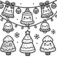 Coloriage Guirlande avec Des Cloches de Noël et Des Sapins Sourire | Toupty.com