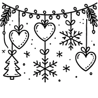 Coloriage Guirlande de Noël avec Cœurs et Flocons de Neige | Toupty.com