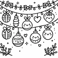 Coloriage Guirlande de Noël avec Des Boules Amusantes et Des Cœurs | Toupty.com