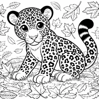 Coloriage Jaguar jouant dans les feuilles | Toupty.com