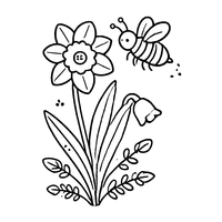 Coloriage Jonquille avec abeille | Toupty.com