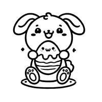 Coloriage Lapin de Pâques Kawaii Tenant Un Gâteau en Forme d'Œuf | Toupty.com