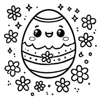 Coloriage Œuf de Pâques Kawaii avec Des Petites Fleurs et Un Petit Visage Sourire | Toupty.com