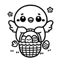 Coloriage Poussin Kawaii Tenant Un Petit Panier de Pâques | Toupty.com