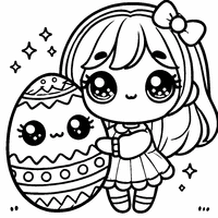 Coloriage Petite Fille Kawaii Tenant Un Grand Œuf de Pâques | Toupty.com