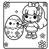 Coloriage Petite Fille Kawaii qui décore un Œuf de Pâques | Toupty.com