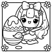 Coloriage Petite Fille Kawaii Peignant Un Œuf de Pâques | Toupty.com