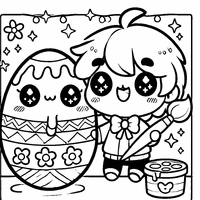 Coloriage Petit Garçon Kawaii Peignant Un Œuf de Pâques | Toupty.com