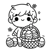 Coloriage Petit Garçon Kawaii Tenant Un Panier de Pâques | Toupty.com