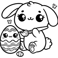 Coloriage Lapin Kawaii en Train de Peindre Un Œuf de Pâques | Toupty.com