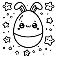 Coloriage Œuf de Pâques Kawaii avec Des Oreilles de Lapin et Des Étoiles | Toupty.com