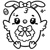 Coloriage Poussin Kawaii avec Des Oreilles de Lapin et Un Petit Ruban | Toupty.com