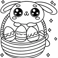 Coloriage Lapin de Pâques Kawaii avec Un Panier Plein d'Œufs | Toupty.com