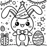 Coloriage Lapin Kawaii avec Un Chapeau de Pâques et Un Grand Sourire | Toupty.com