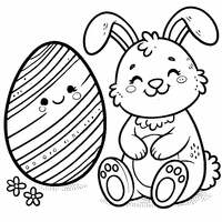 Coloriage Lapin de Pâques Souriant avec Un Œuf Géant et Des Rayures | Toupty.com