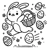 Coloriage Lapin de Pâques Sautant avec Des Œufs Qui Tombent de Son Panier | Toupty.com