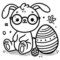 Coloriage Lapin de Pâques avec Des Lunettes Rigolotes et Un Œuf Coloré | Toupty.com