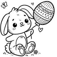 Coloriage Lapin de Pâques tenant un ballon en forme d'oeuf de pâques | Toupty.com