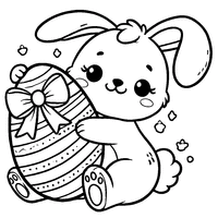 Coloriage Lapin de Pâques avec un œuf décoré d'un nœud | Toupty.com