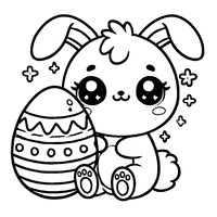 Coloriage Lapin de Pâques style Kawaii | Toupty.com