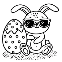 Coloriage Lapin de Pâques avec Des Lunettes de Soleil et Un Œuf à Pois | Toupty.com