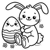 Coloriage Lapin de Pâques avec Des Grandes Oreilles et Un Œuf Sourire | Toupty.com