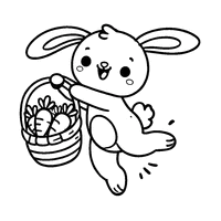 Coloriage Lapin de Pâques Sautant avec Un Panier Rempli de Carottes | Toupty.com