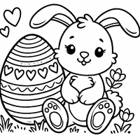 Coloriage Lapin de Pâques Rigolo avec Un Œuf Décoré de Cœurs | Toupty.com