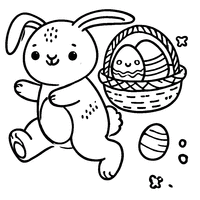 Coloriage Lapin de Pâques avec Un Petit Panier sur Le Dos et Un Grand Sourire | Toupty.com