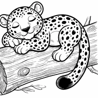 Coloriage Léopard qui dort sur un tronc d'arbre | Toupty.com