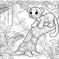 Coloriage Léopard dans la jungle | Toupty.com