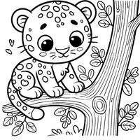 Coloriage petit Léopard cartoon sur un arbre | Toupty.com