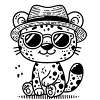 Coloriage Léopard cartoon avec un chapeau rigolo et des lunettes de soleil | Toupty.com