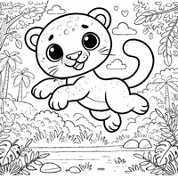 Coloriage Léopard cartoon sautant joyeusement | Toupty.com