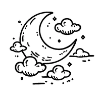 Coloriage Croissant de lune et nuages | Toupty.com