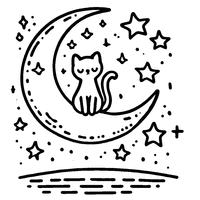 Coloriage Croissant de lune avec chat | Toupty.com