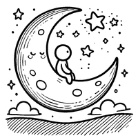 Coloriage Croissant de lune avec personnage | Toupty.com