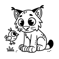 Coloriage Lynx avec un petit oiseau | Toupty.com