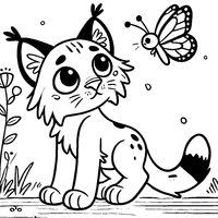 Coloriage Lynx qui observe un papillon | Toupty.com