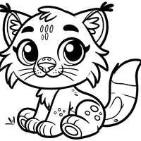 Coloriage Petit Lynx Assis Souriant | Toupty.com