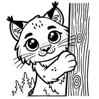 Coloriage Lynx Curieux derrière un Arbre | Toupty.com