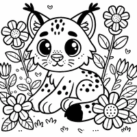 Coloriage Lynx avec des Fleurs | Toupty.com