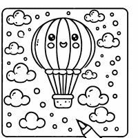 Coloriage Montgolfière avec des petits nuages tout autour | Toupty.com