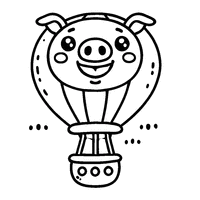 Coloriage Montgolfière avec un nez de cochon et une expression joyeuse | Toupty.com