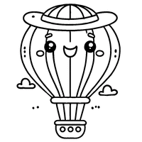 Coloriage Montgolfière avec un chapeau toute souriante | Toupty.com