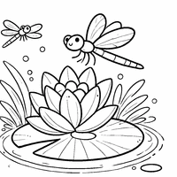 Coloriage Fleur de Nénuphar et Libellule en Vol | Toupty.com