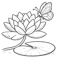 Coloriage Nénuphar Solitaire avec Un Papillon au Repos | Toupty.com