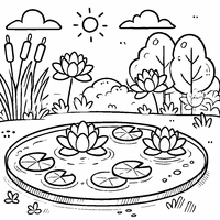 Coloriage Petit Étang avec Trois Nénuphars | Toupty.com