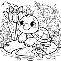 Coloriage Fleur de Nénuphar et Une petite tortue | Toupty.com