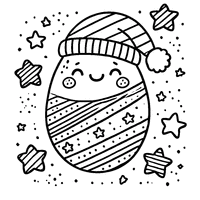 Coloriage Œuf de Pâques avec un chapeau de Noël, des lignes horizontales et des étoiles | Toupty.com